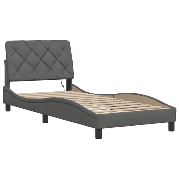 Bed Frame with LED without Mattress Dark Grey 90x200 cm Fabric