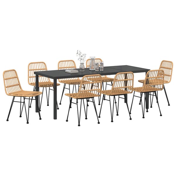 Trädgårdsmöbelset 9 st Brun Pulverlackerat stål