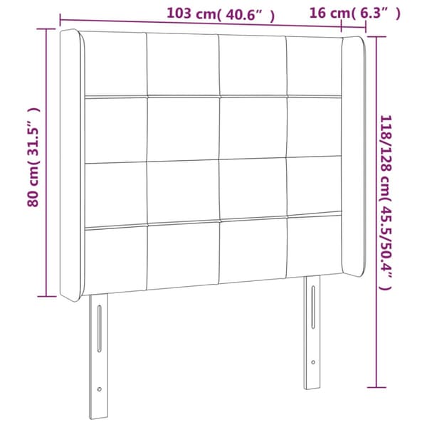 Sänggavel LED mörkgrå 103x16x118/128 cm sammet