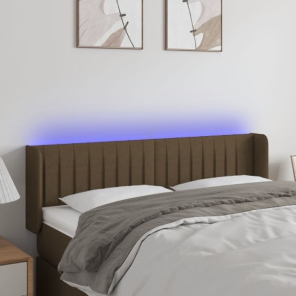 Sänggavel LED mörkbrun 147x16x78/88 cm tyg