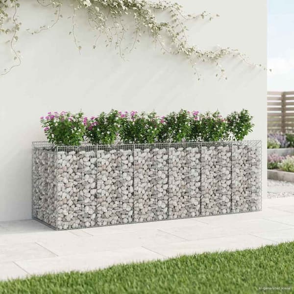 Gabion upphöjd säng 3 pcs Silver