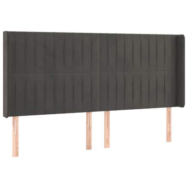 Sänggavel LED mörkgrå 163x16x118/128 cm sammet