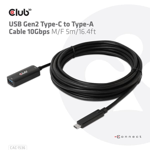 Club 3D - USB typ C-förlängningskabel - USB-C till USB typ A - 5 m