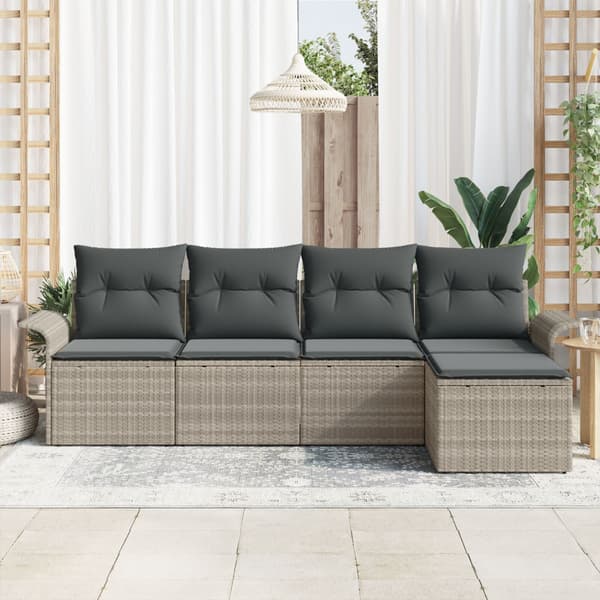 Utomhussoffa med kudde 5 pcs Ljusgrå konstrotting