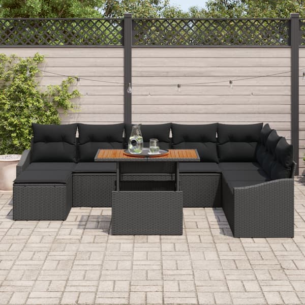Trädgårdsoffset med lagring 9 pcs Svart Poly rattan