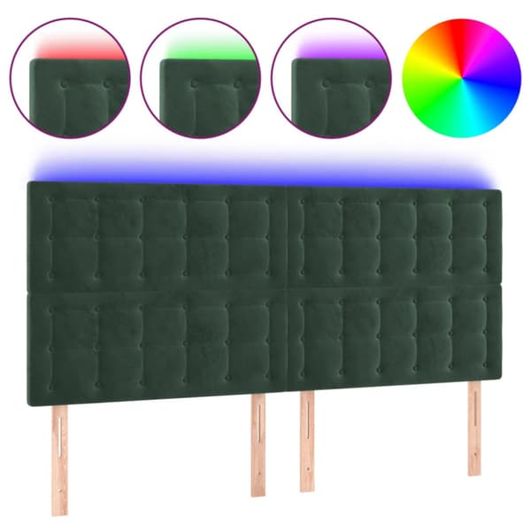 Sänggavel LED mörkgrön 200x5x118/128 cm sammet