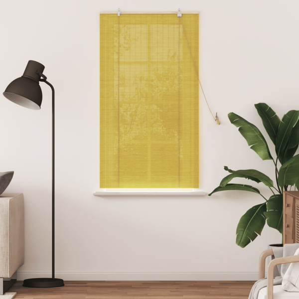 Rullgardin med gardiner Gul 90 x 160 cm Bambu
