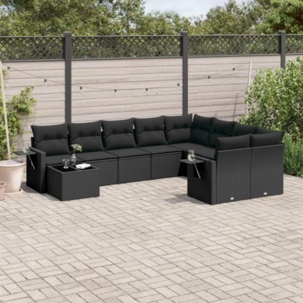 Loungegrupp 10 delar med svarta dynor konstrotting
