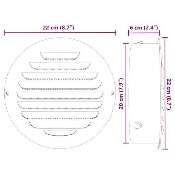 Luftventilationslock 4 pcs Silver 200 mm Rostfritt stål