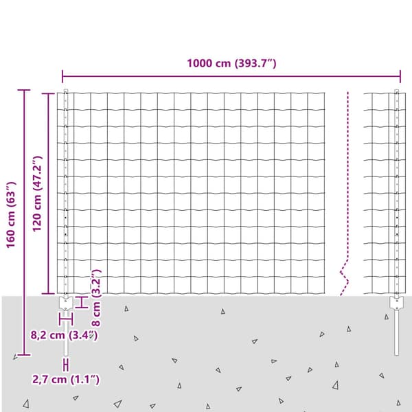 Stängsel med stolpe Silver 1,2 x 10 m Stål