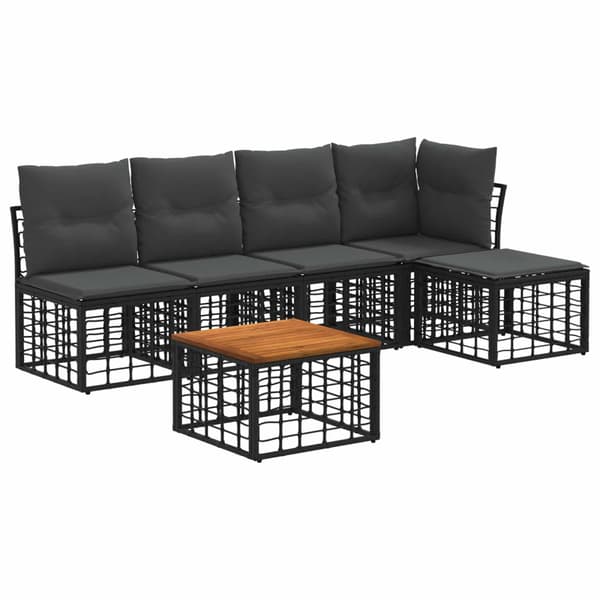 Utomhussoffset 6 pcs Svart och Mörkgrå Polyester
