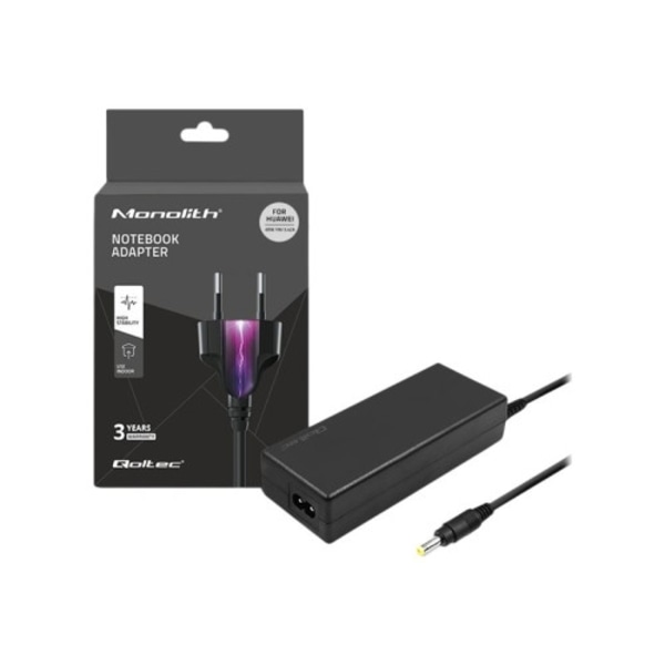 Qoltec Monolith - strömadapter - 19 V, 3,42 A, 4,0 * 1,7, strömkabel - 65 Watt Svart