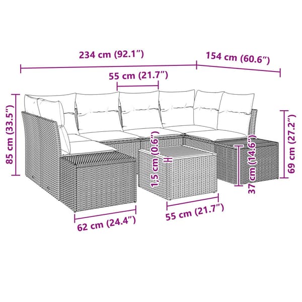 Trädgårdsoffset 7 pcs Beige och Ljusgrå konstrotting