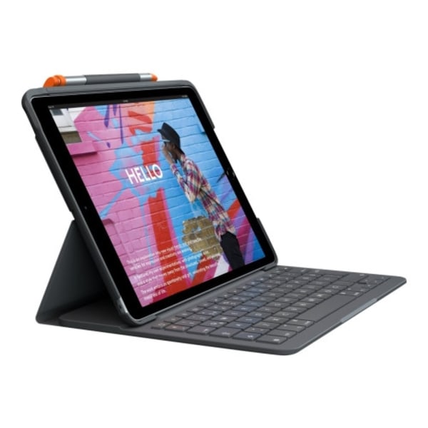 Logitech Slim Folio - tangentbord och foliefodral - QWERTY - nordiskt (danska/finska/norska/svenska) - oxford-grå Inmatningsenhet