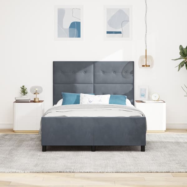 Bäddfjäder med huvudgavel Mörkgrå 140 x 200 cm Sammet