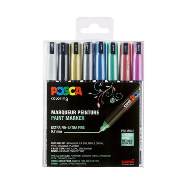 Posca - PC1MR - Extra Fine Tip Pen - Metallic Colors, 8 pc