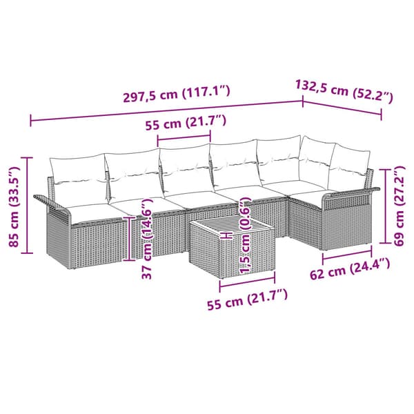 Trädgårdsoffset med kudde 7 pcs Beige konstrotting