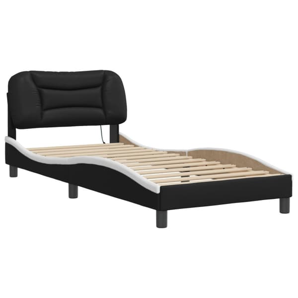 Bed Frame with LED without Mattress "Hvar" Black and White 80x200 cm