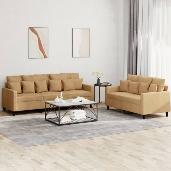 Soffgrupp med dynor 2 delar brun sammet