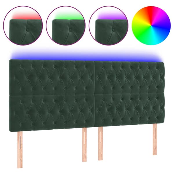Sänggavel LED mörkgrön 200x7x118/128 cm sammet