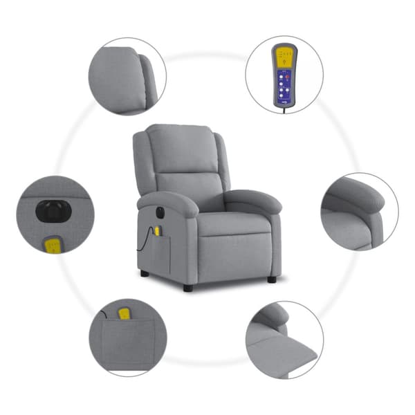 Elektrisk massagefåtölj ljusgrå tyg