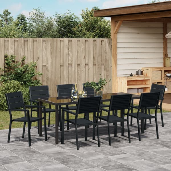 Trädgårdsmöbelset 9 pcs Svart Pulverlackerat stål