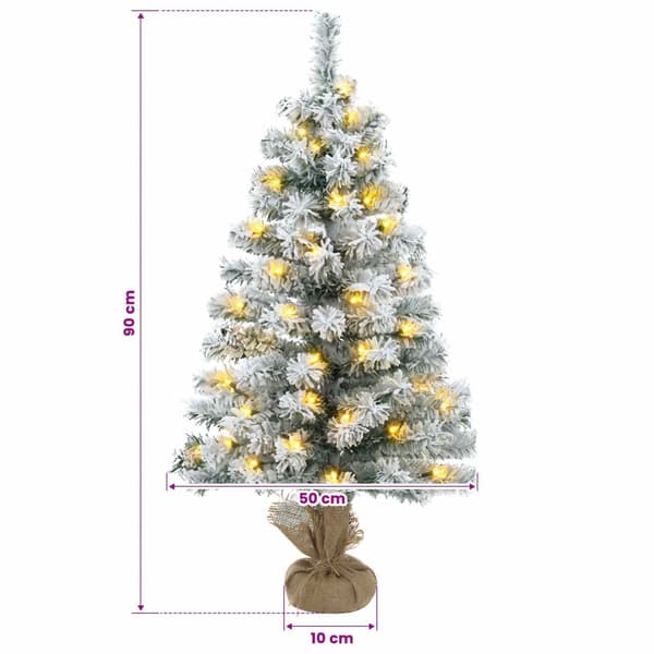 Flockad mini-julgran 90 cm 50 LED-lampor Varmvit PVC
