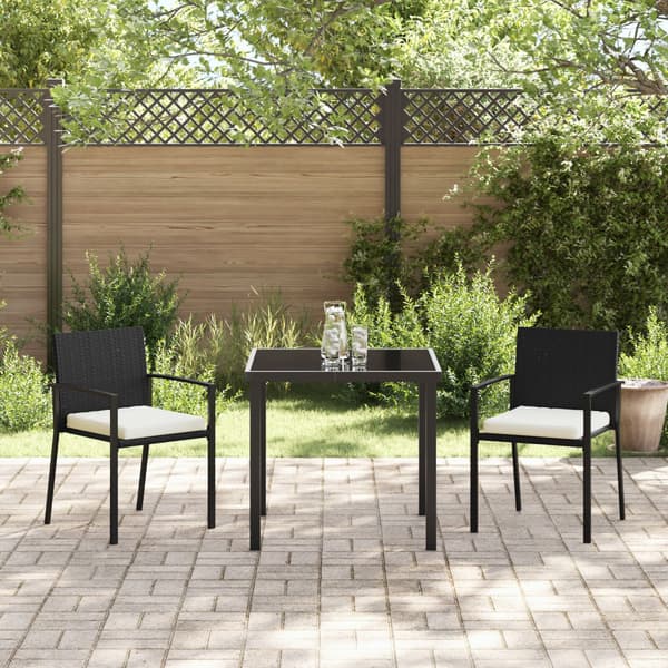 Trädgårdsmöbelset 3 pcs Svart Pulverlackerat stål