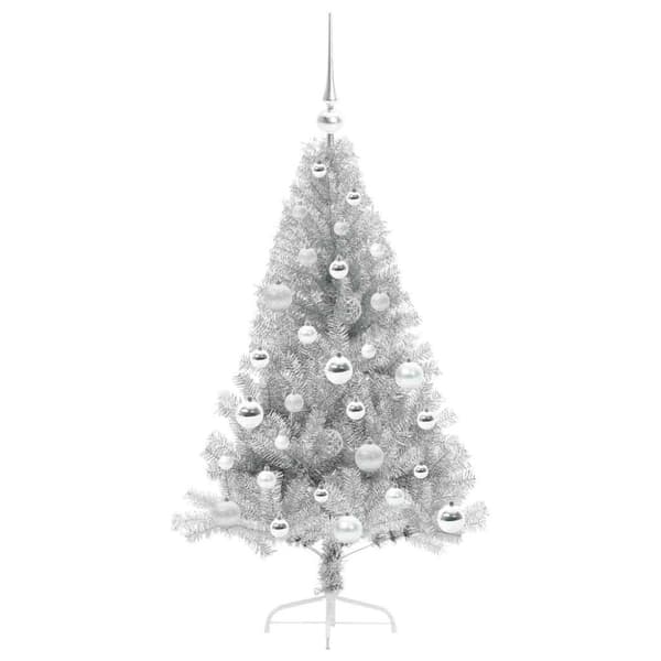 Konstgjord Förbelyst Julgran Silver 120 cm PET