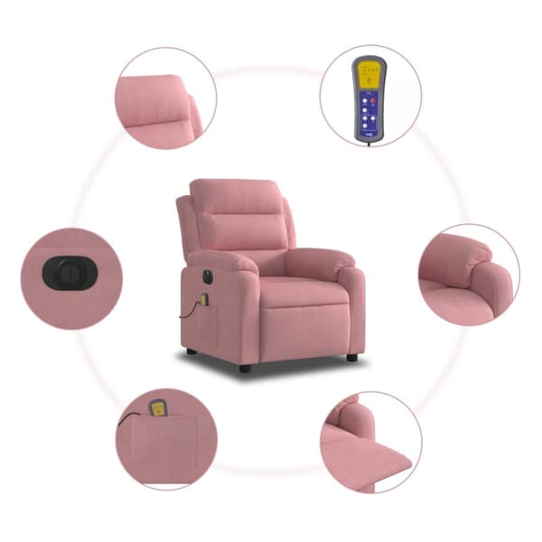 Elektrisk massagefåtölj rosa sammet