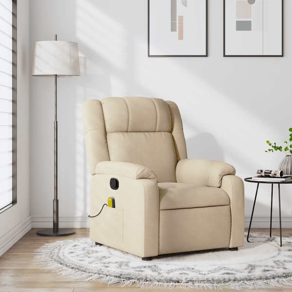 Massagefåtölj krämfärgad tyg