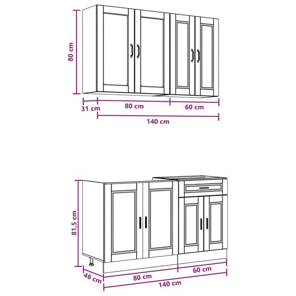 Köksenhet PORTO 4 pcs Svart Konstruerat trä