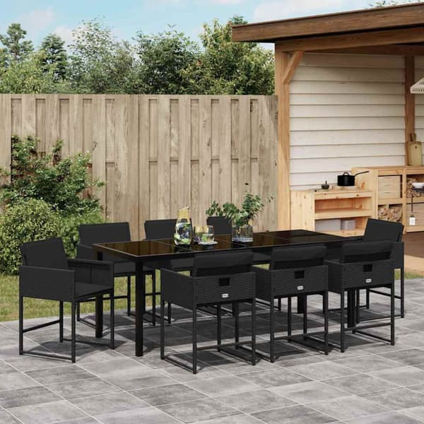 Trädgårdsmöbelset 9 pcs Svart konstrotting
