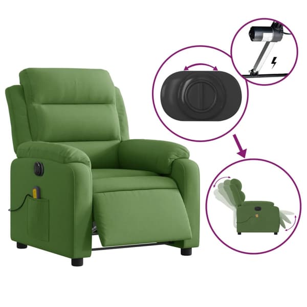 Elektrisk massagefåtölj ljusgrön sammet