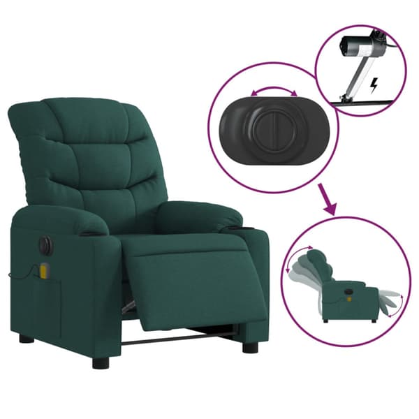 Elektrisk massagefåtölj mörkgrön tyg