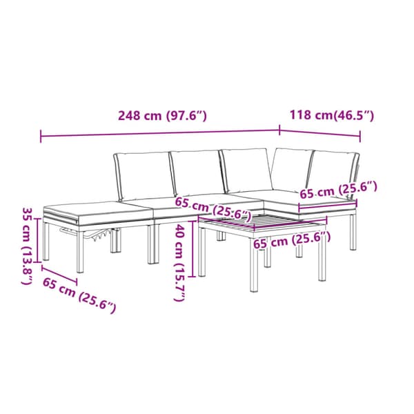 Trädgårdssoffa med dynor 4 delar svart aluminium