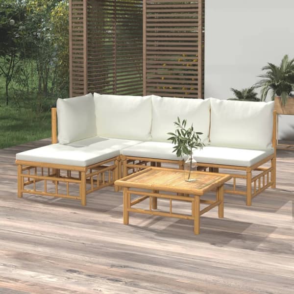 Loungegrupp 5 delar gräddvita dynor bambu
