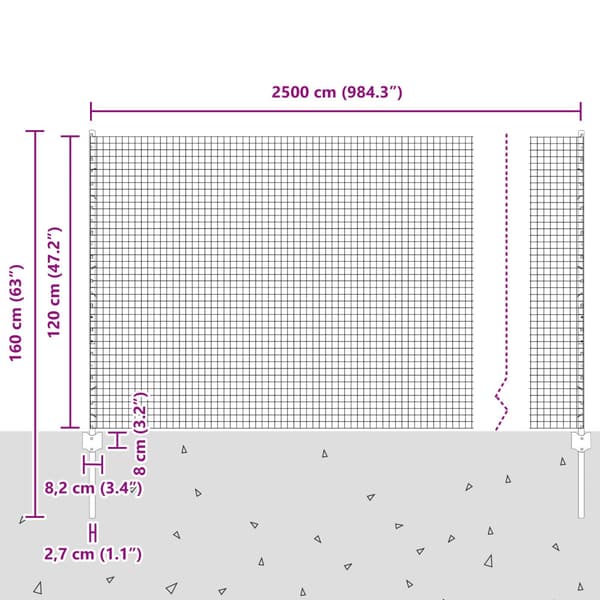 Stängsel med stolpe Silver 1,2 x 25 m Stål