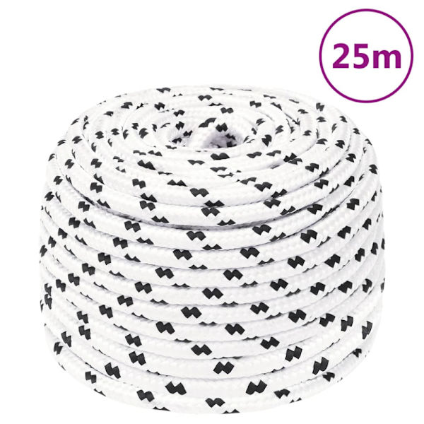 Båtlina flätad vit 10 mm x 25 m polyester