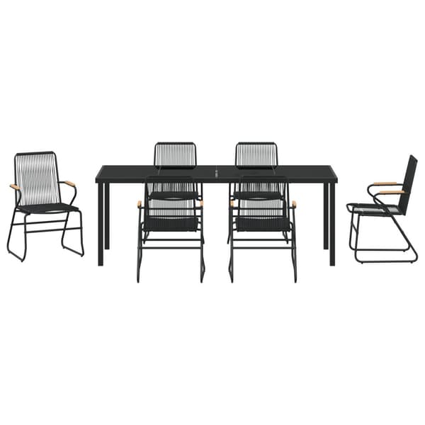 Trädgårdsmöbelset 7 pcs Svart Pulverlackerat stål