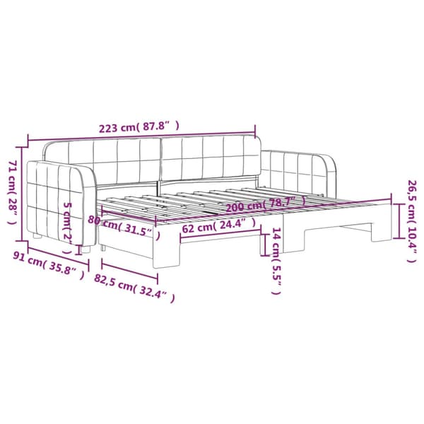 Dagbädd utdragbar rosa 80x200 cm sammet