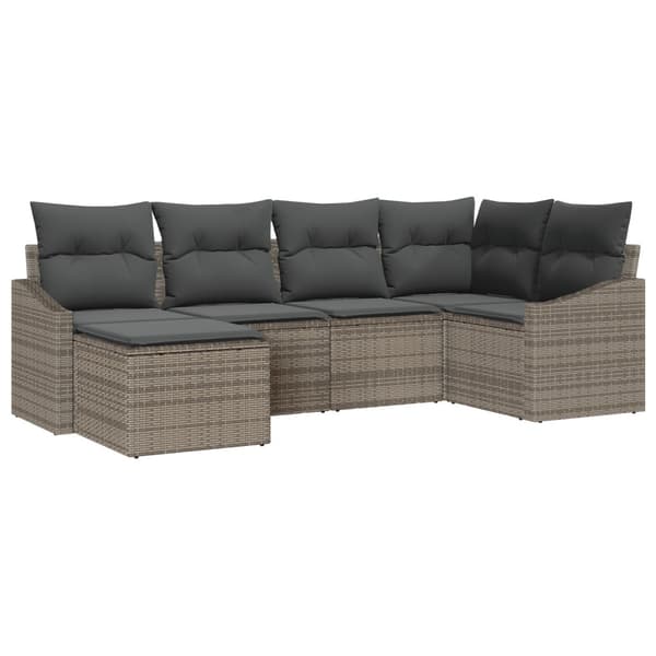Trädgårdsmöbelset 6 pcs Grå Poly Rattan och Pulverlackerad Stål