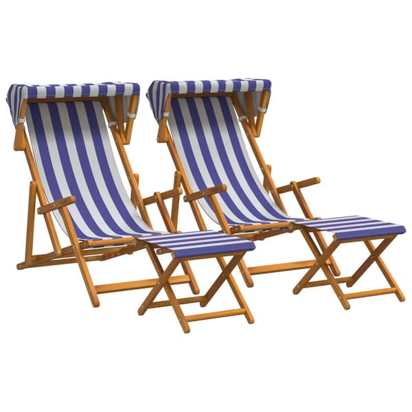 Deck Chair 4 st 3 Position Massiv Eukalyptus Trä Blå och Vit