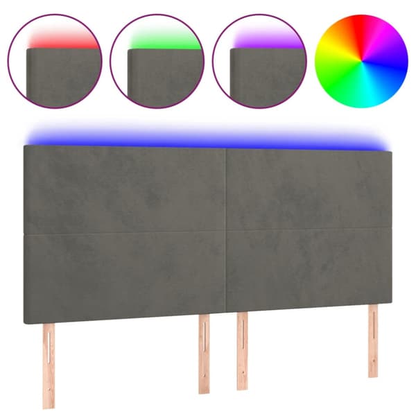 Sänggavel LED mörkgrå 180x5x118/128 cm sammet