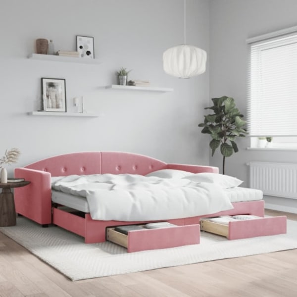 Dagbädd utdragbar med lådor rosa 100x200 cm sammet
