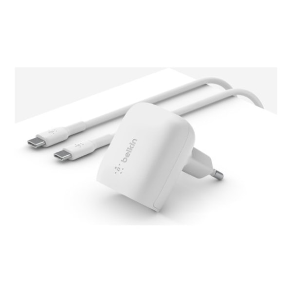 Belkin BoostCharge strömadapter - 24 pin USB-C - 20 Watt - MFI-certifierad - med USB-C till USB-C-kabel