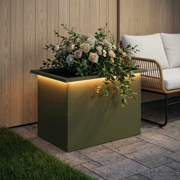 Odlingslåda med LED Olivgrön 40 x 60 x 40 cm Stål