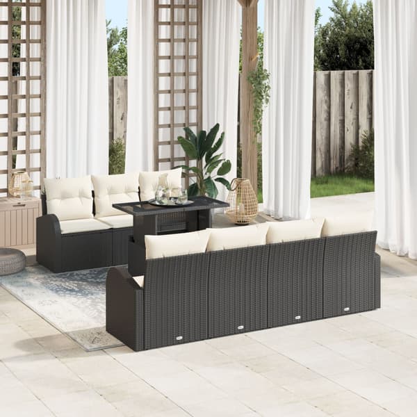 Trädgårdsoffset med kudde 8 pcs Svart Poly rattan