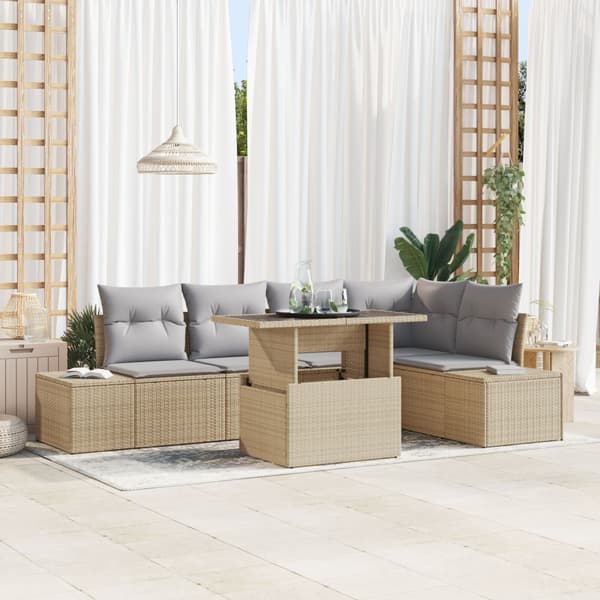 Trädgårdsoffset med kudde 6 pcs Beige Poly rattan