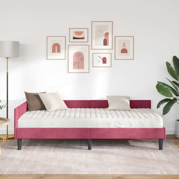 Hörn Sängram med Madrass 2 st Vinröd 80 x 200 cm Sammet